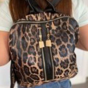 Leopard  brown Backpack/Mini clutchSet| PU Leather